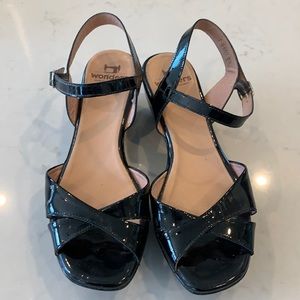 Black Patent Leather Wedge Sandal sz 39